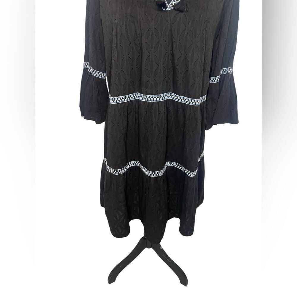 NWT TOMMY BAHAMA EMBROIDERED TIERED TASSEL BLACK DRESS WOMENS SIZE MEDIUM - Picture 8 of 10